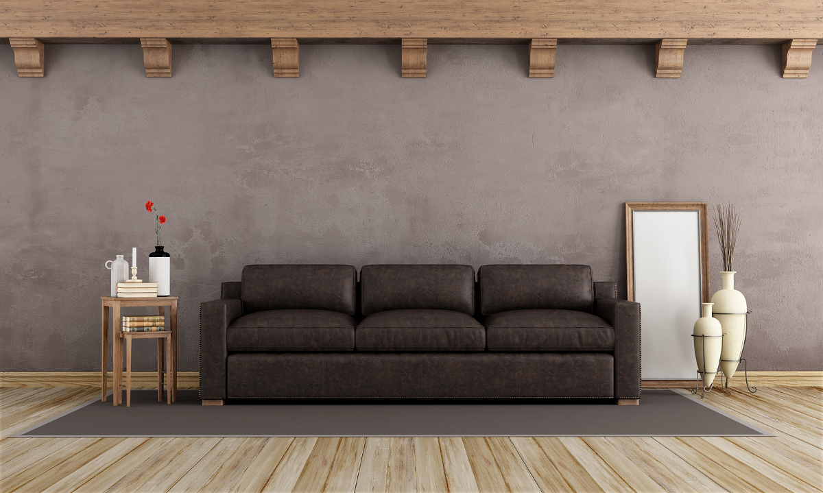 Brown vintage interior with old leather sofa - 3d rendering